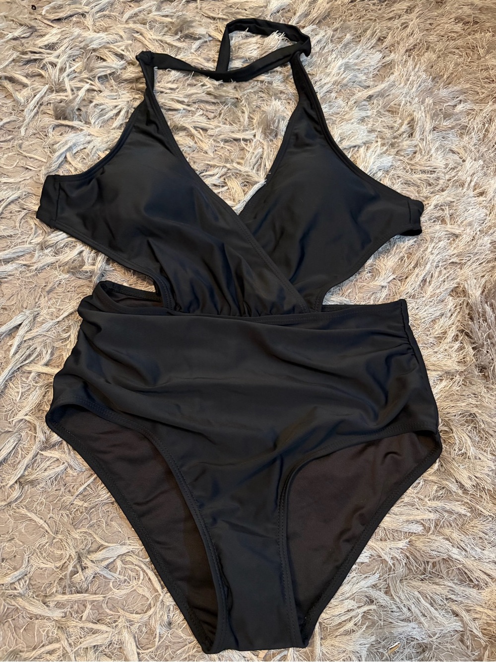 Black One-Piece Swimsuit with Halter Neck